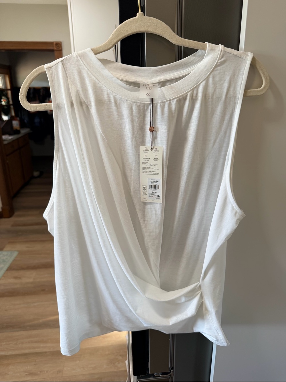 CALIA by Carrie Underwood White Draped Twist Front Tank